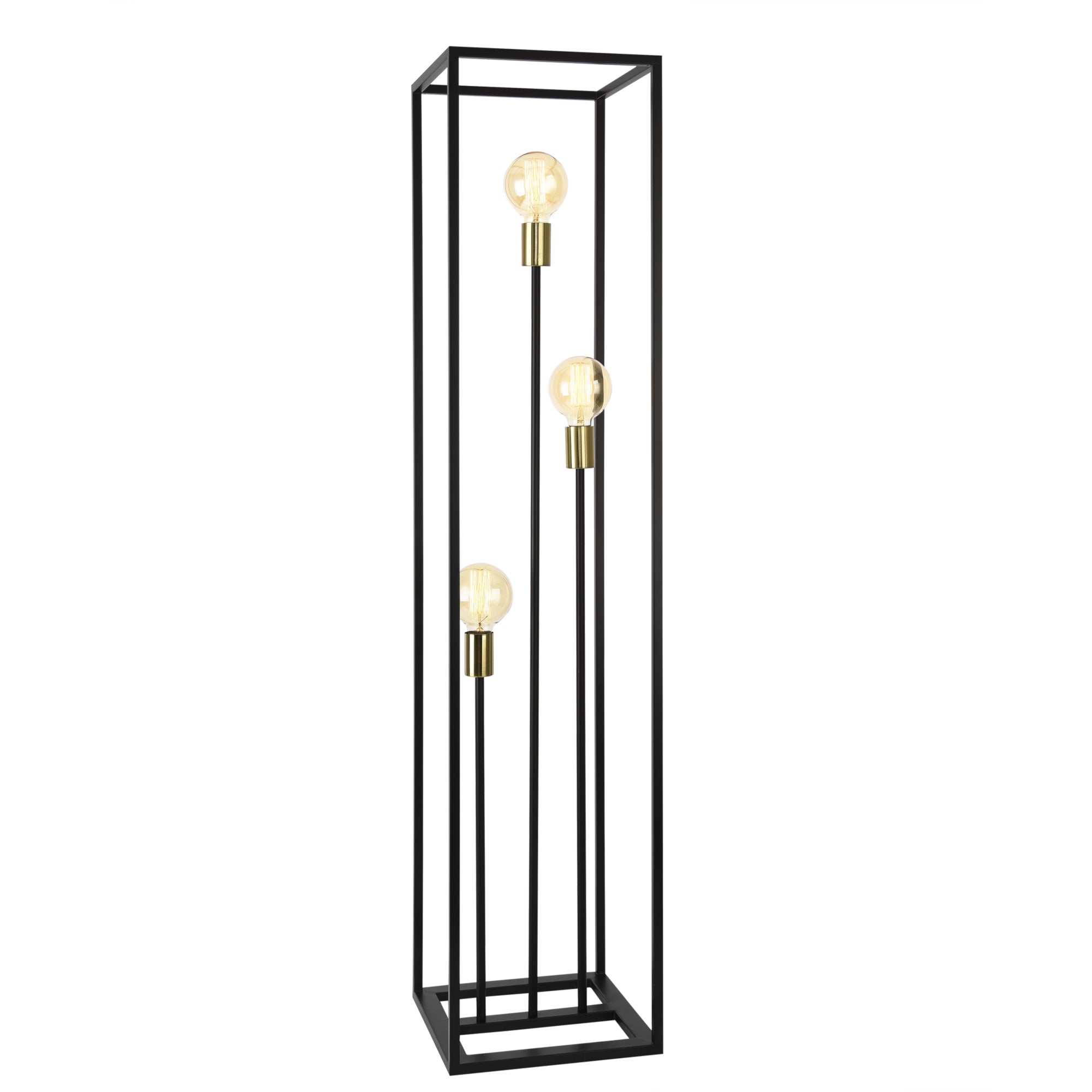 Lámpara de pie groningen - 140 x 30 x 30 cm - lámpara de diseño con 3 focos - iluminación interior - 3 x e27 - metal - negro y latón [lux.pro]