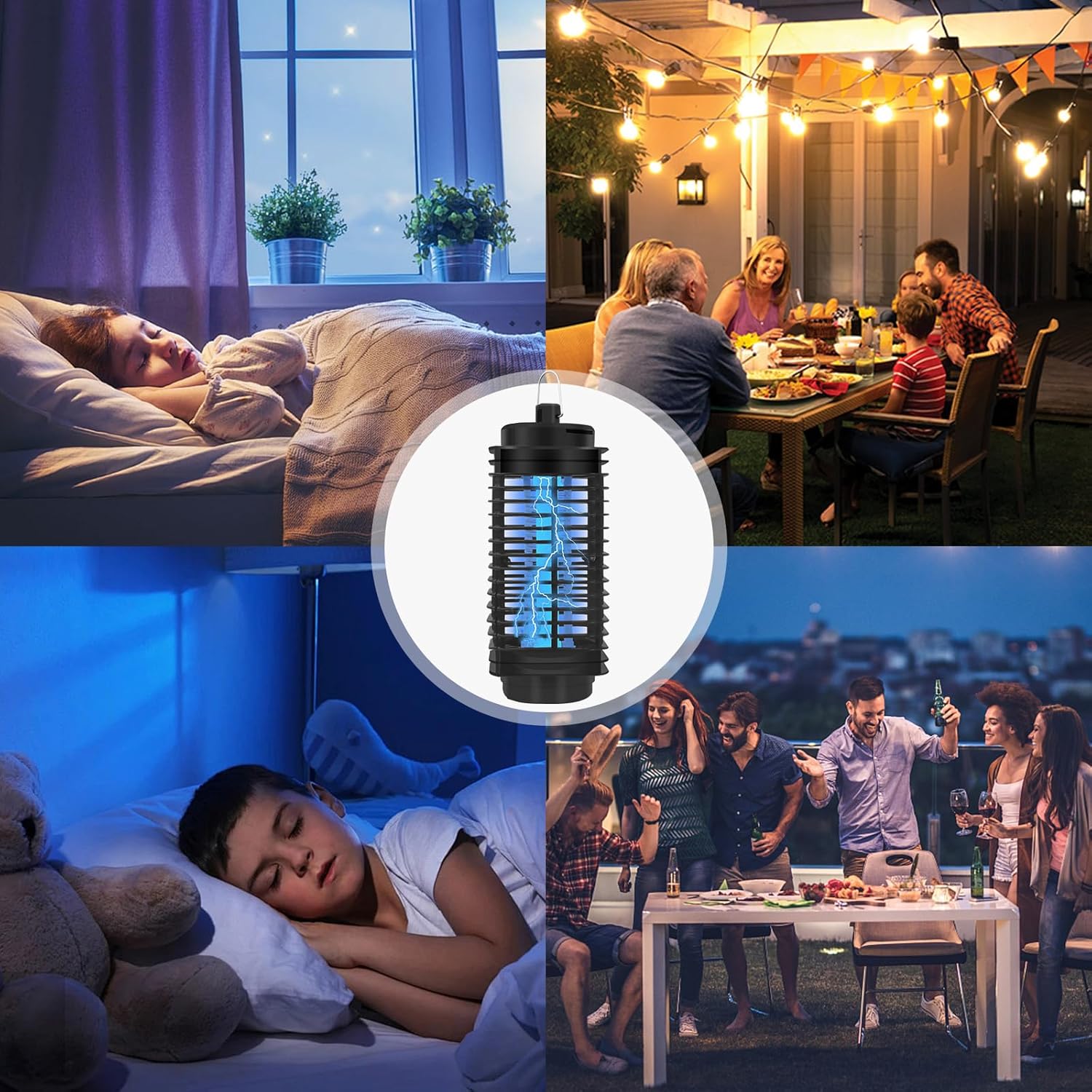 Lampe Anti Moustique UV Tue Mouche Electrique Intérieur et Extérieure, 360 ° Tueur D'Insectes Répulsif Anti Moustique Electrique-Noir - 5