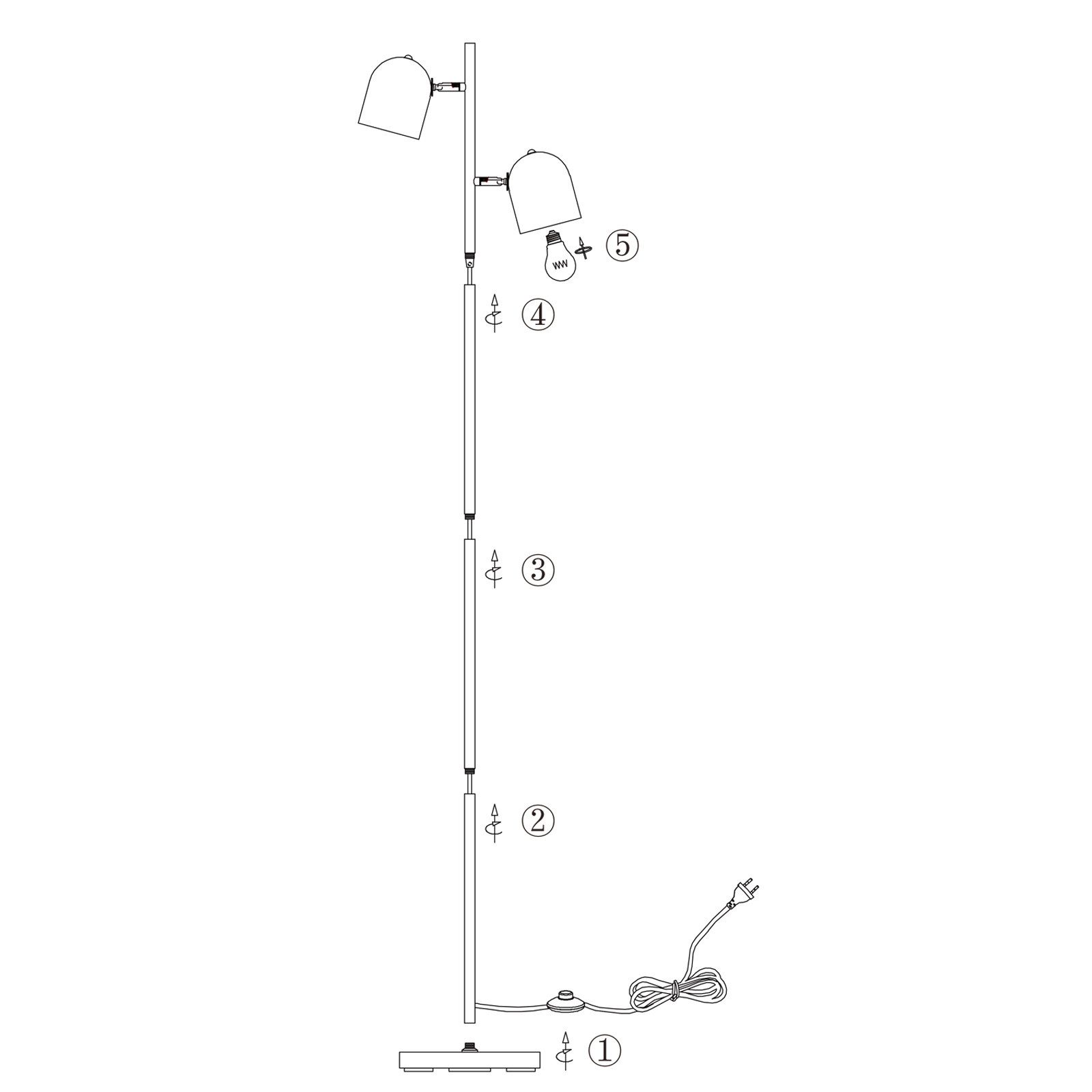 ZMH Lampadaire noir doré E14 Métal Vintage Lampadaire multi-tête 145cm - 9