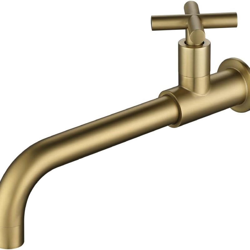 Bateria ścienna, bateria ogrodowa/toaletowa, bateria obrotowa 360° z uchwytami krzyżowymi - złota