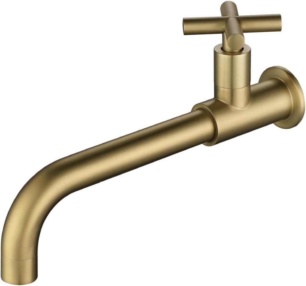 Kran naścienny, kran ogrodowy/toaletowy, kran obrotowy 360° z uchwytami krzyżowymi - złoty