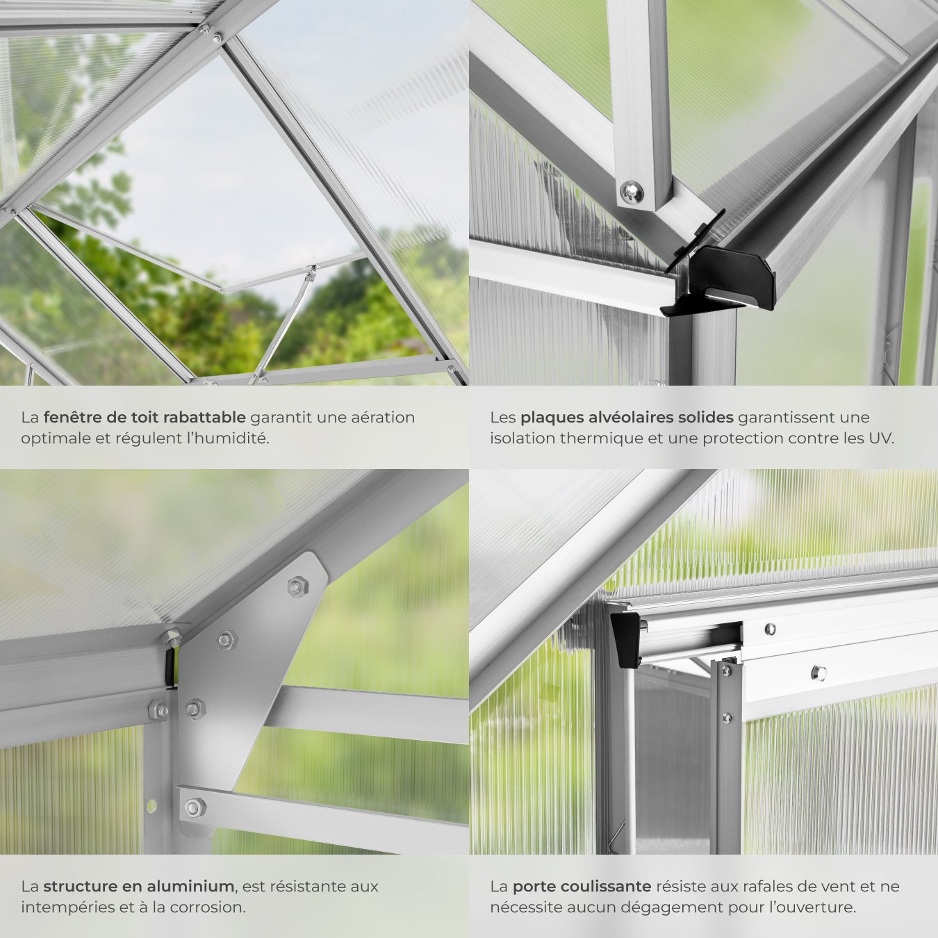 Serre en aluminium 5,85 m³ avec porte coulissante 2 fenêtres de toit et isolant thermique TECTAKE - 4
