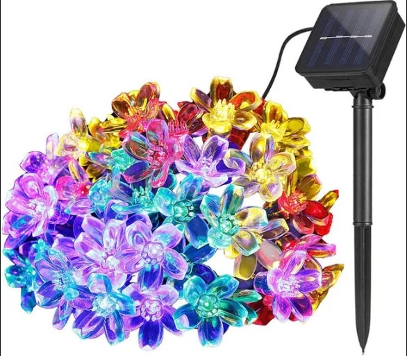 Girlanda świetlna solarna 12 m, 100 LED, kwiat wiśni, wodoodporna, 8 trybów, wielokolorowa, do ogrodu, patio, świąt, dekoracji