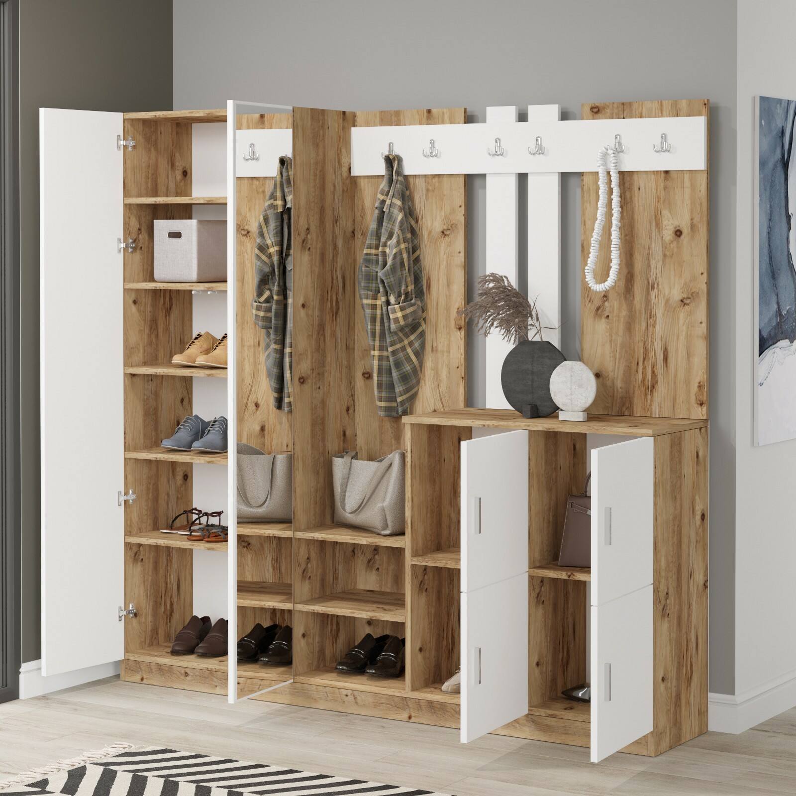 Meuble D'entrée Media, Crochet D'entrée, Composition Pour L'atrium, Console De Rangement Multifonction, 187x38h180