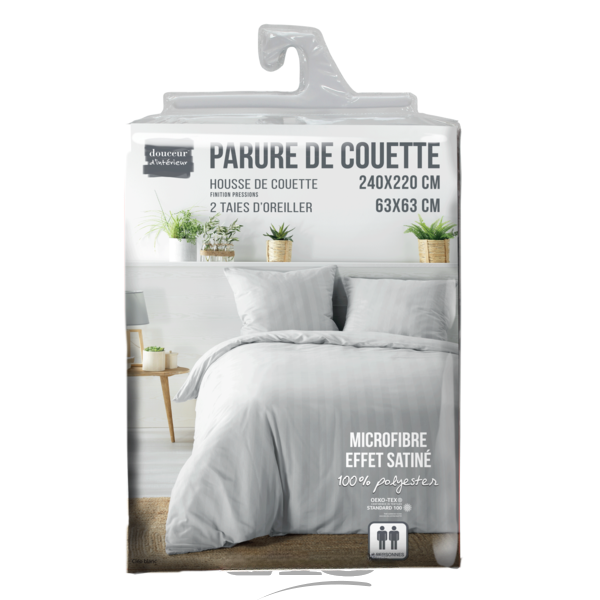 Parure de Lit - Cléo UNI Housse de Couette 240 x 220 cm + Taies d'Oreiller - Blanc - 2
