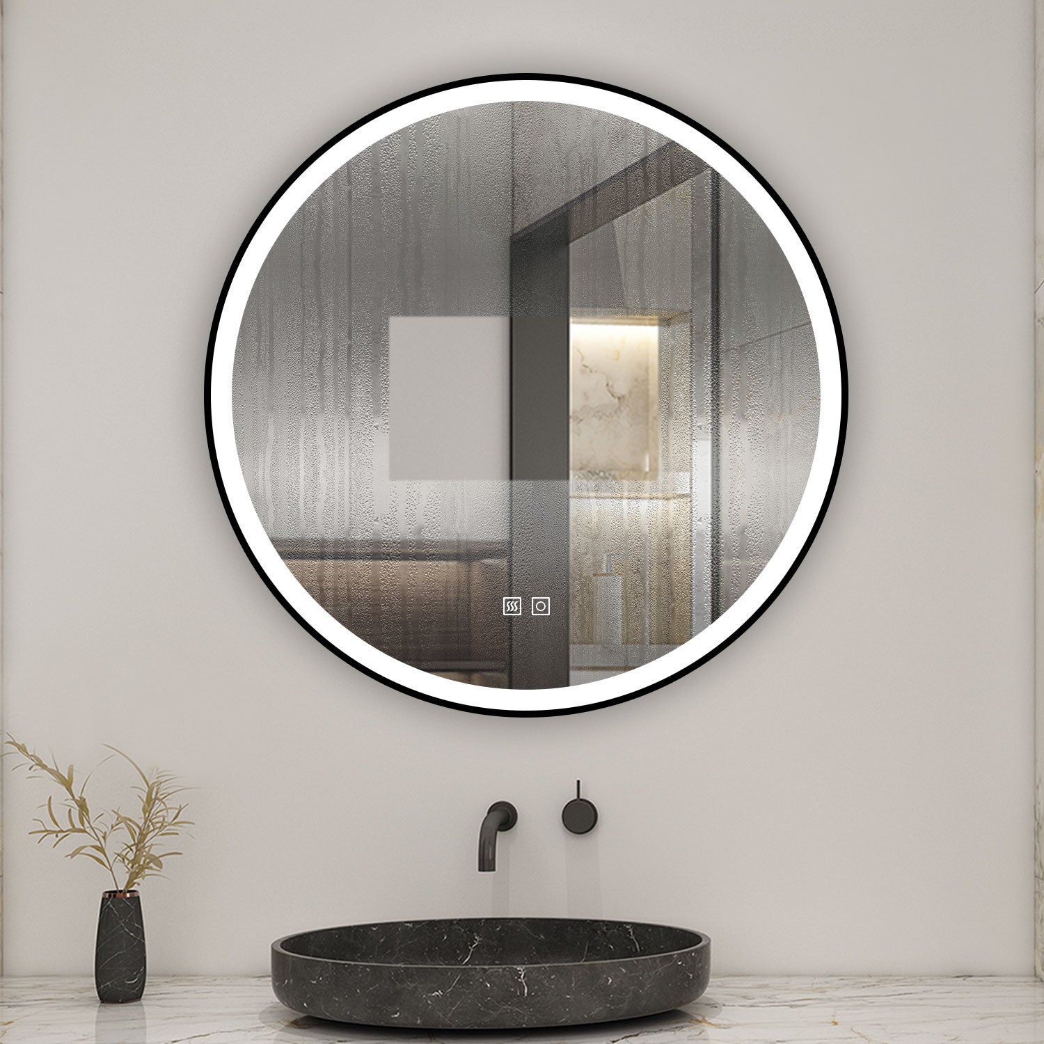 AICA Miroir lumineux rond 60 x 60cm avec 3 couleurs + dimmable + anti-buée + mémoire, miroir salle de bain led - 5