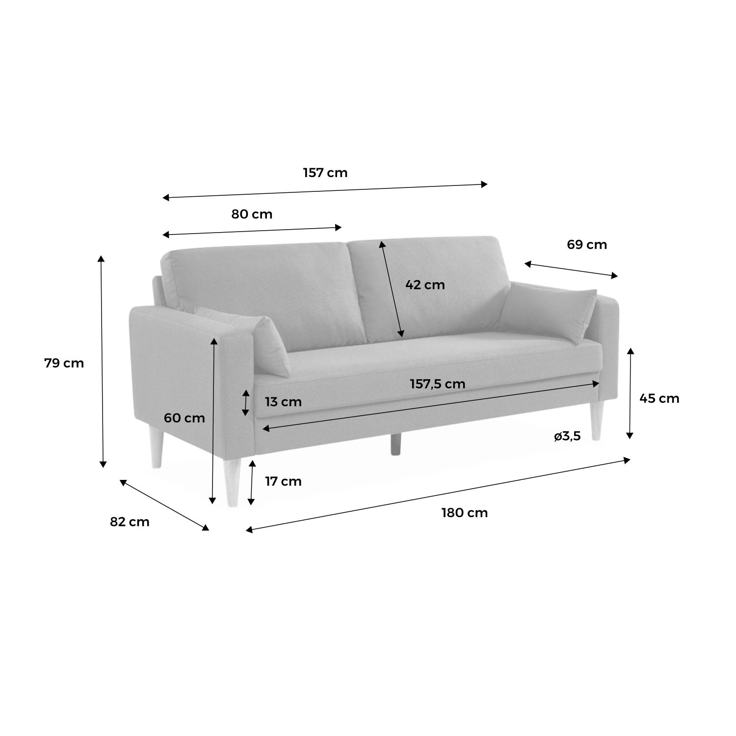 Canapé en velours vert anglais - Bjorn - Canapé 3 places fixe droit pieds bois d'hévéa effet bois de noyer BJORN - 8