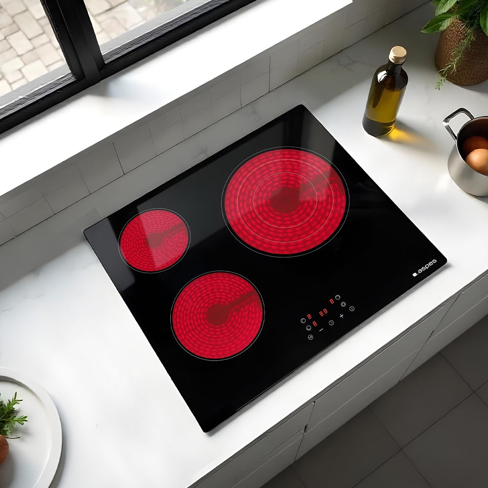 Placa de Vitrocerámica Aspes, AV3602, Potencia máx, 5700 W, 3 Zonas de Cocción, 9 Niveles de Cocción, Control Táctil - 4