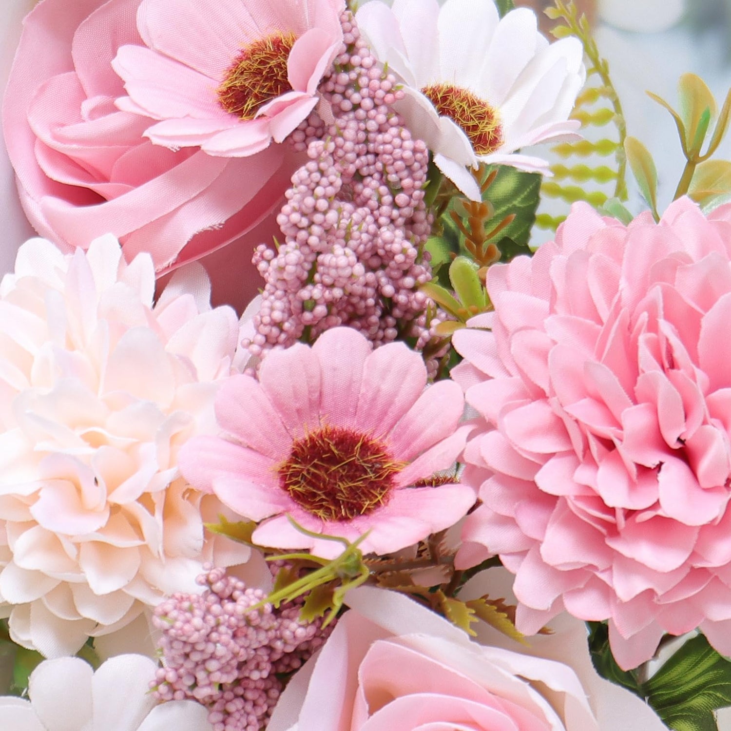 Lot de 4 bouquets de roses artificielles, 33 cm, roses en soie réalistes, pour décoration de table, cuisine, maison, rose - 3