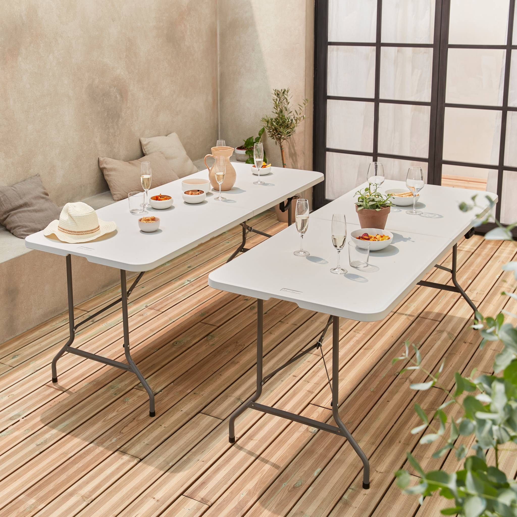 Lot de 2 tables de réception. pliables 180cm. table pliante avec poignée de transport. table de camping 2 TABLES FIESTA - 3