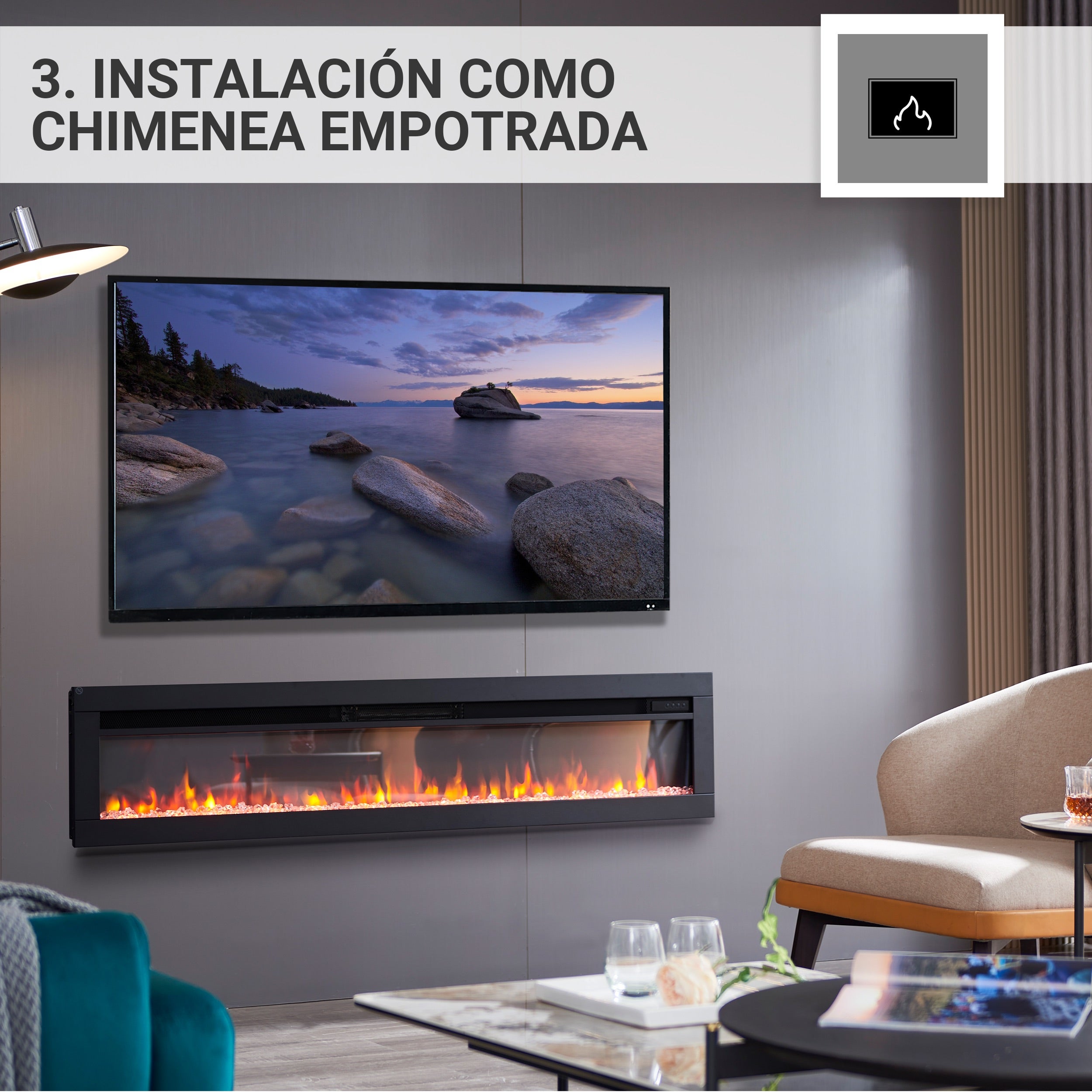 Cheminée électrique BALDERIA Agnes 60 - Cheminée murale ou encastrable - Noir - 3