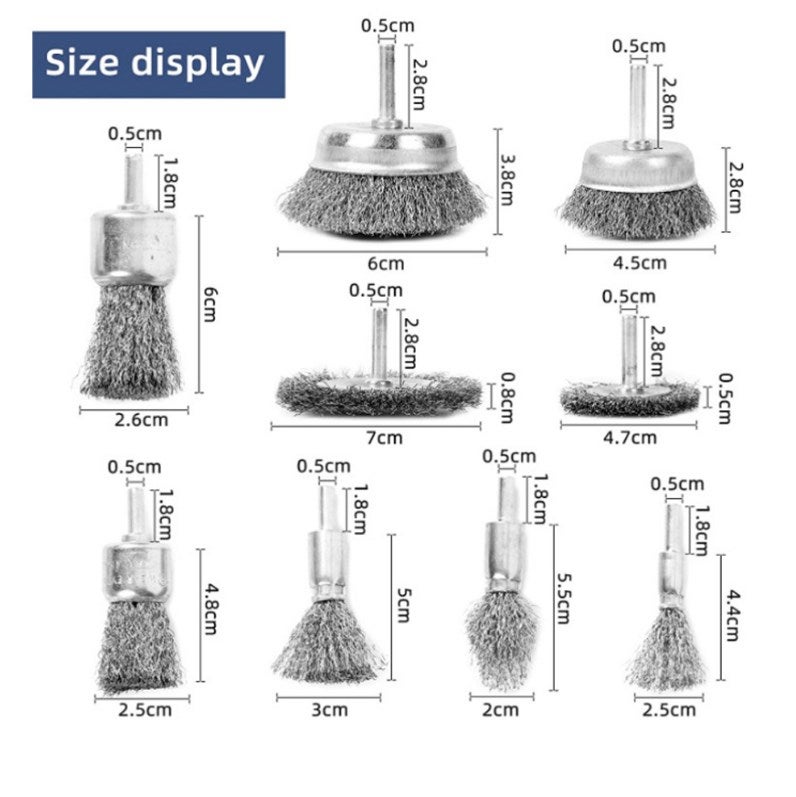 Lot de 9 Brosse Métallique pour Perceuse, Brosse Visseuse Meuleuse Circulaire avec Kit de Brosse pour Perceuse 0.5cm pour l'élimination de la Rouille - 2