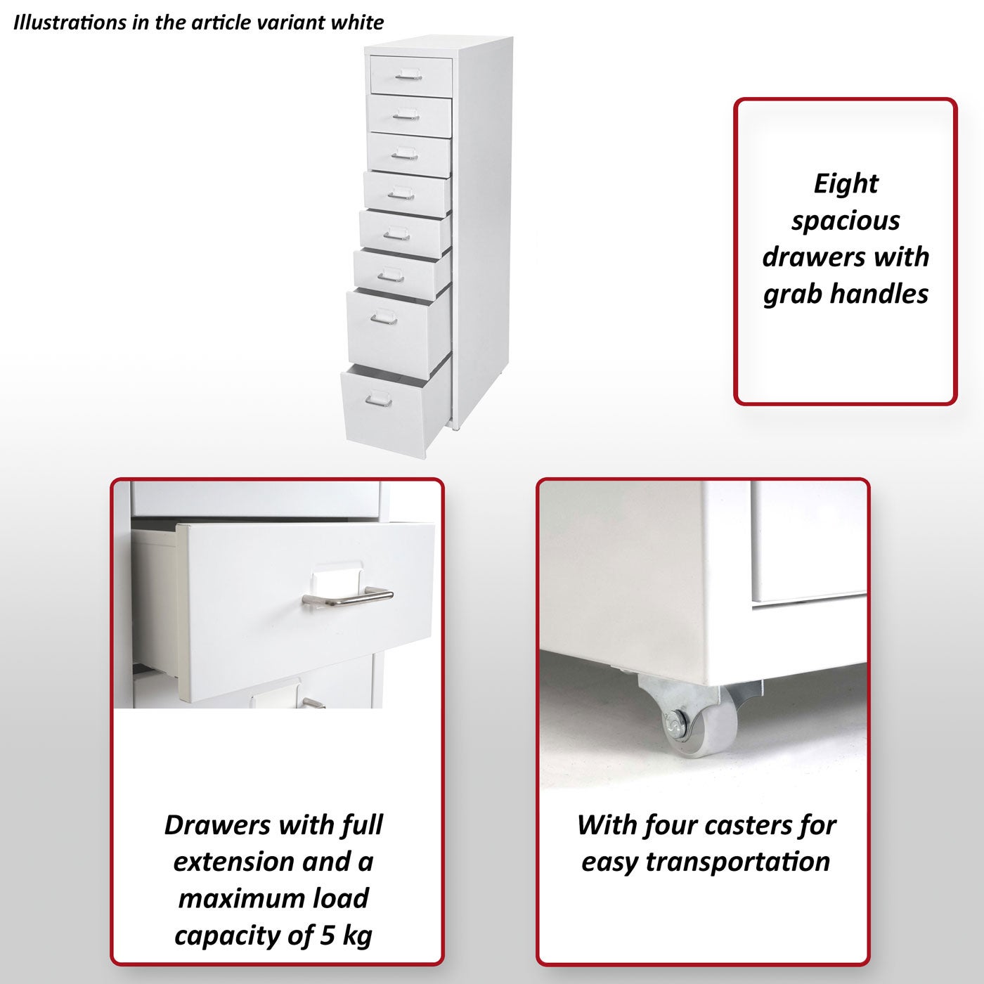 Caisson à roulettes Boston T851, placard à tiroirs en acier, 109x28x44 cm 8 tiroirs ~ gris foncé - 8