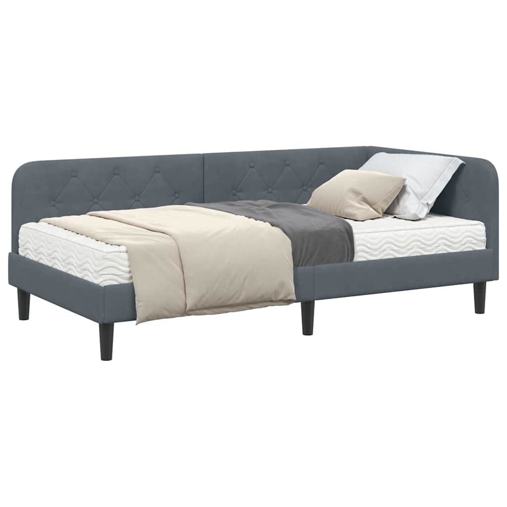 Cadre de lit d'angle en velours gris foncé pour la chambre, 90 × 200 cm - 3