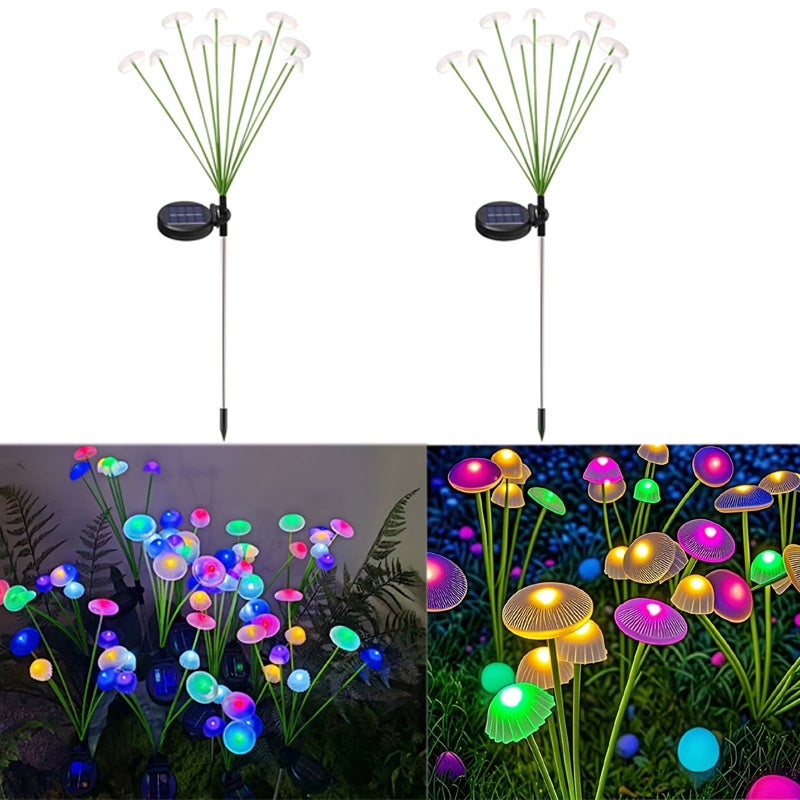Zestaw 2 lamp solarnych w kształcie meduz z 10 głowicami, idealne do dekoracji ogrodu, trawnika, ścieżki lub chodnika.