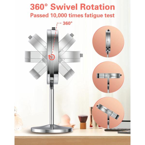 Upplyst sminkspegel med ljus och förstoringsglas, 1x/10x förstoring Double LED-spegel 360° roterbar rund spegel - 5