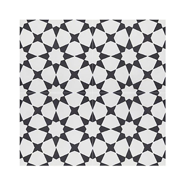 4 Carreaux de ciment véritable 0,16m2 / Carreaux de ciment artisanaux pour sol et mur coloris noir / blanc - l.20 x L.20 cm