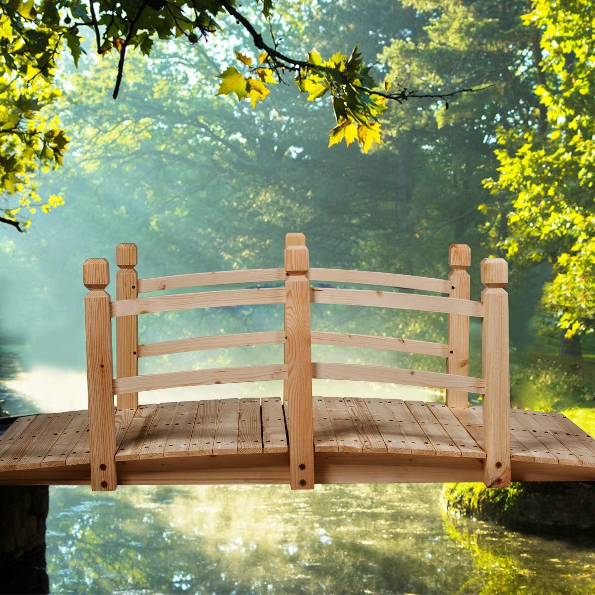&nbsp;Pont de Jardin en Bois avec Balustrades 150 x 67 x 56 cm Charge 150 kg Max, Beige - 8