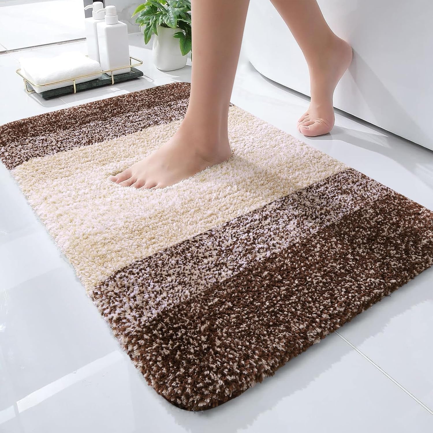 Tappetino Da Bagno Antiscivolo In Microfibra Chenille MSV, 40x60 Cm, Colore Turchese, Con Ventose Per Vasca E Doccia