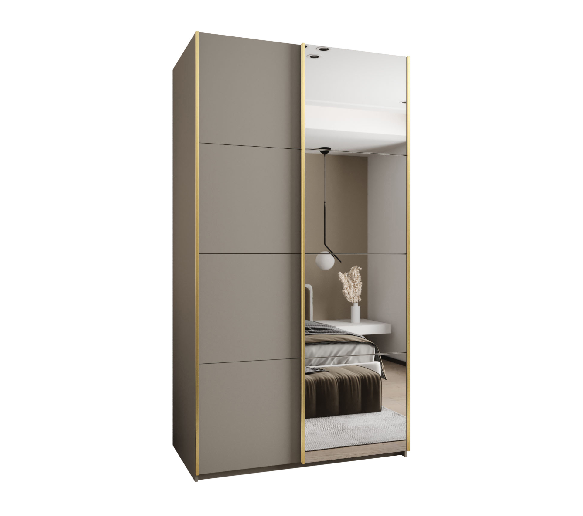 Szafa przesuwna wysoka Lux 3 130 x 64 x 245,5 cm kaszmir + kaszmir + u. złoty - Abiks Meble