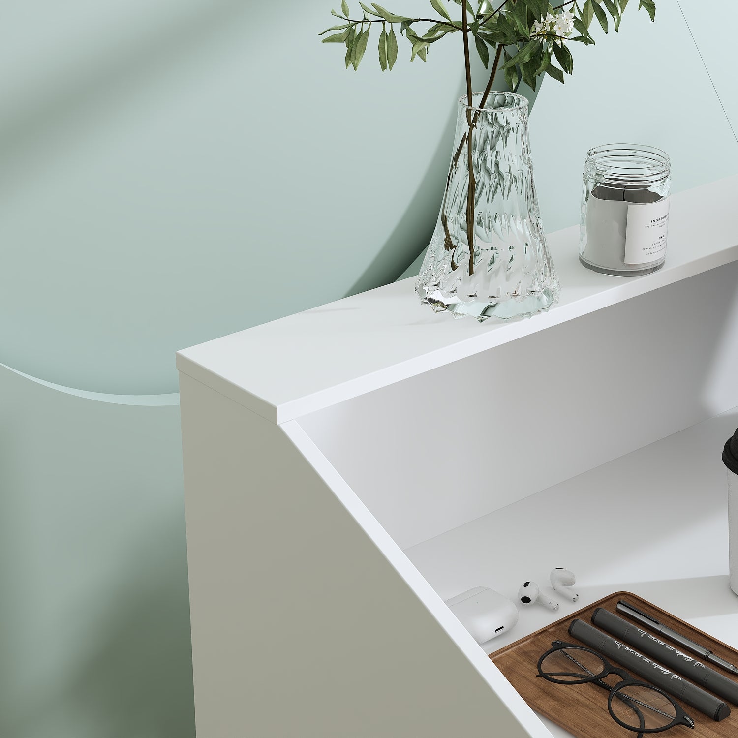 Comptoir de réception avec compartiments ouverts,Table de réception,étagères,Salon,Bureau,120x50x100cm,Blanc - 5
