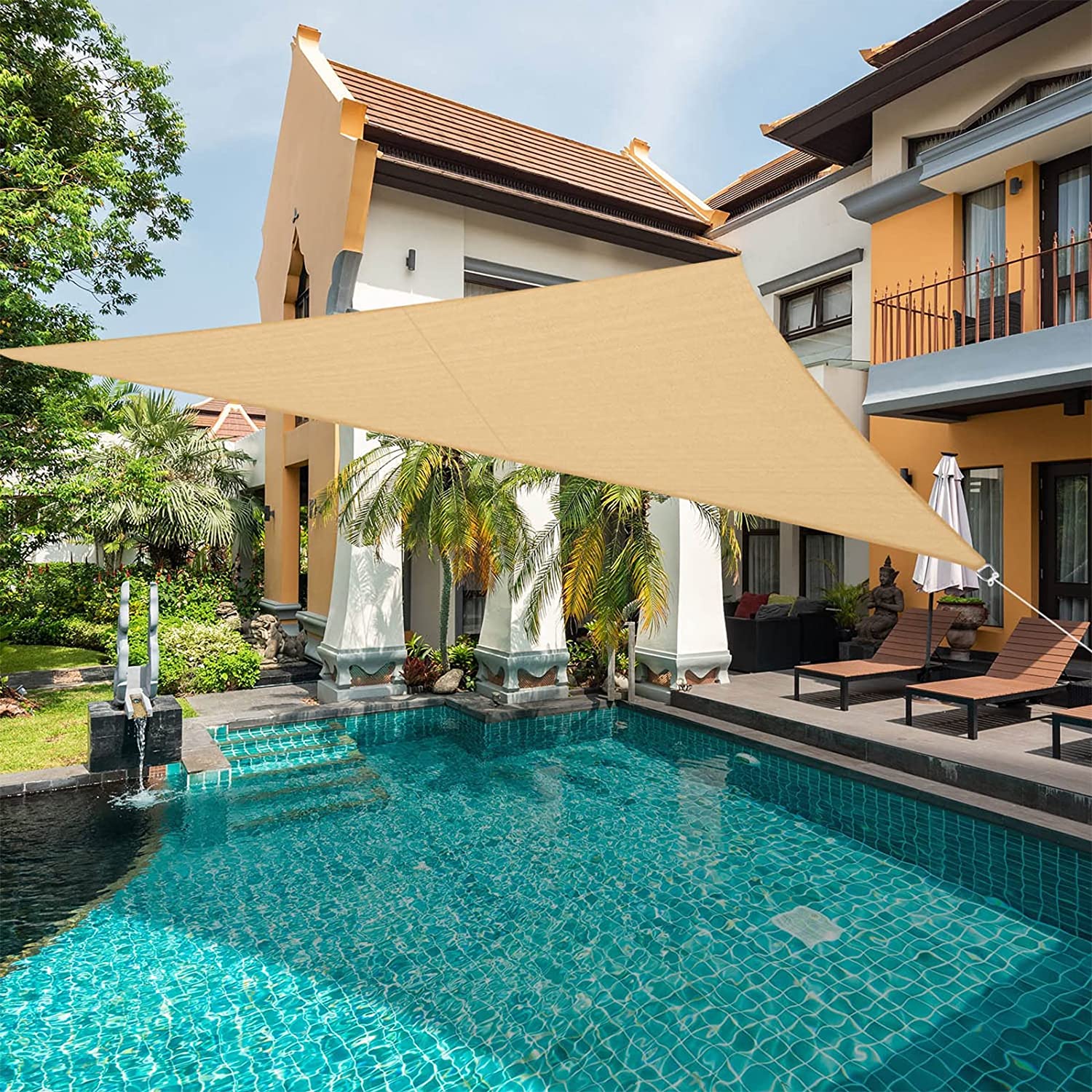 3x3x3m Voile d'ombrage triangulaire imperméable Toile d'ombrage protection UV pour patio, jardin, extérieur-Jaune - 4