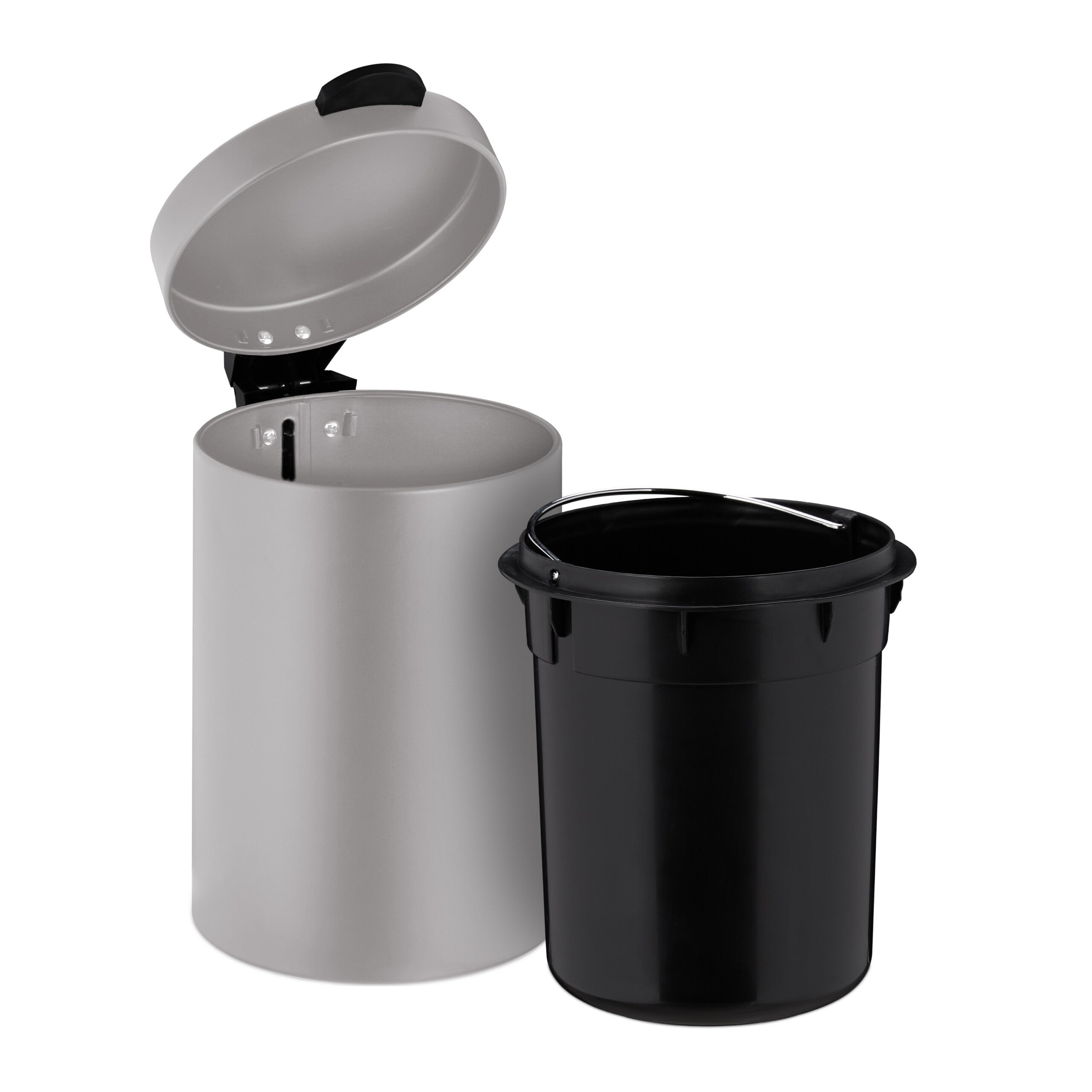 Relaxdays Cestino da Bagno da Muro, 3 L, Chiusura Automatica, Secchio Interno Estraibile, Bidone in Acciaio Inox, Beige - 6