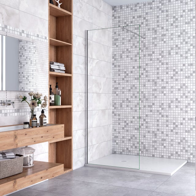 Walk In Parete per Doccia Vetro Temperato 8mm Anticalcare Trasparente inclusa Barra Stabilizzatrice da 90 cm Tagliabile 110x190cm