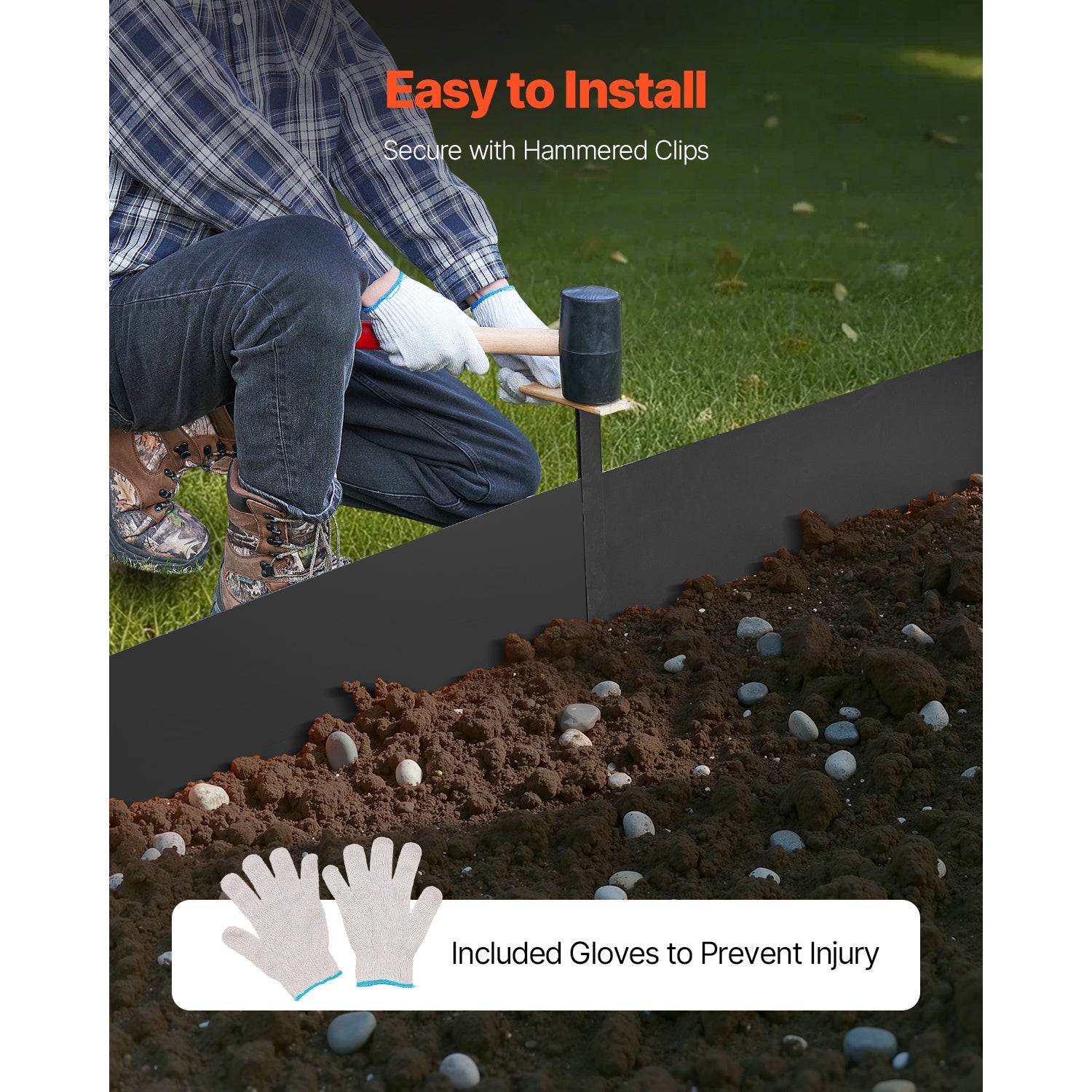 Lot de SucceBuy 4 bordures de jardin en acier,1016x304,8 mm,résistantes à la rouille,faciles à installer,pour délimiter les chemins coloris noir - 7