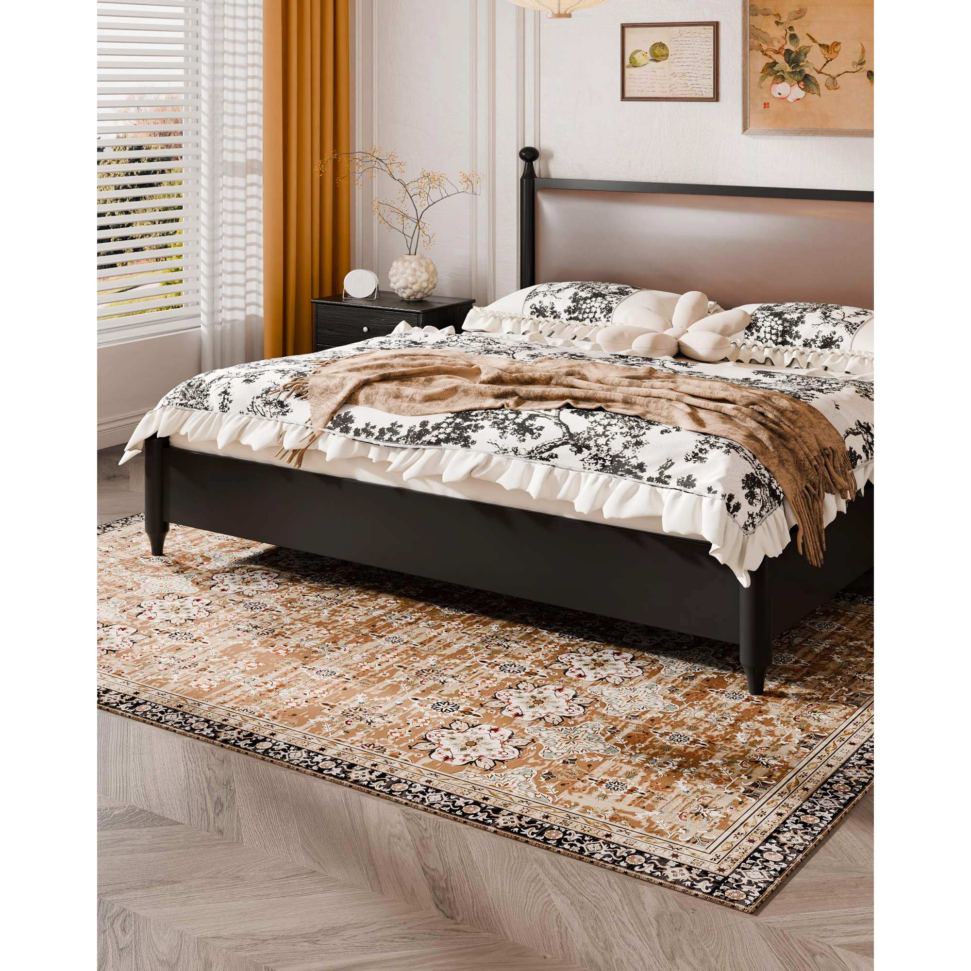 Tapete SucceBuy 1,8x2,7m, lavável antiderrapante, pelo curto denso, estilo vintage. Quarto, escritório, entrada. Marrom e verde - 4