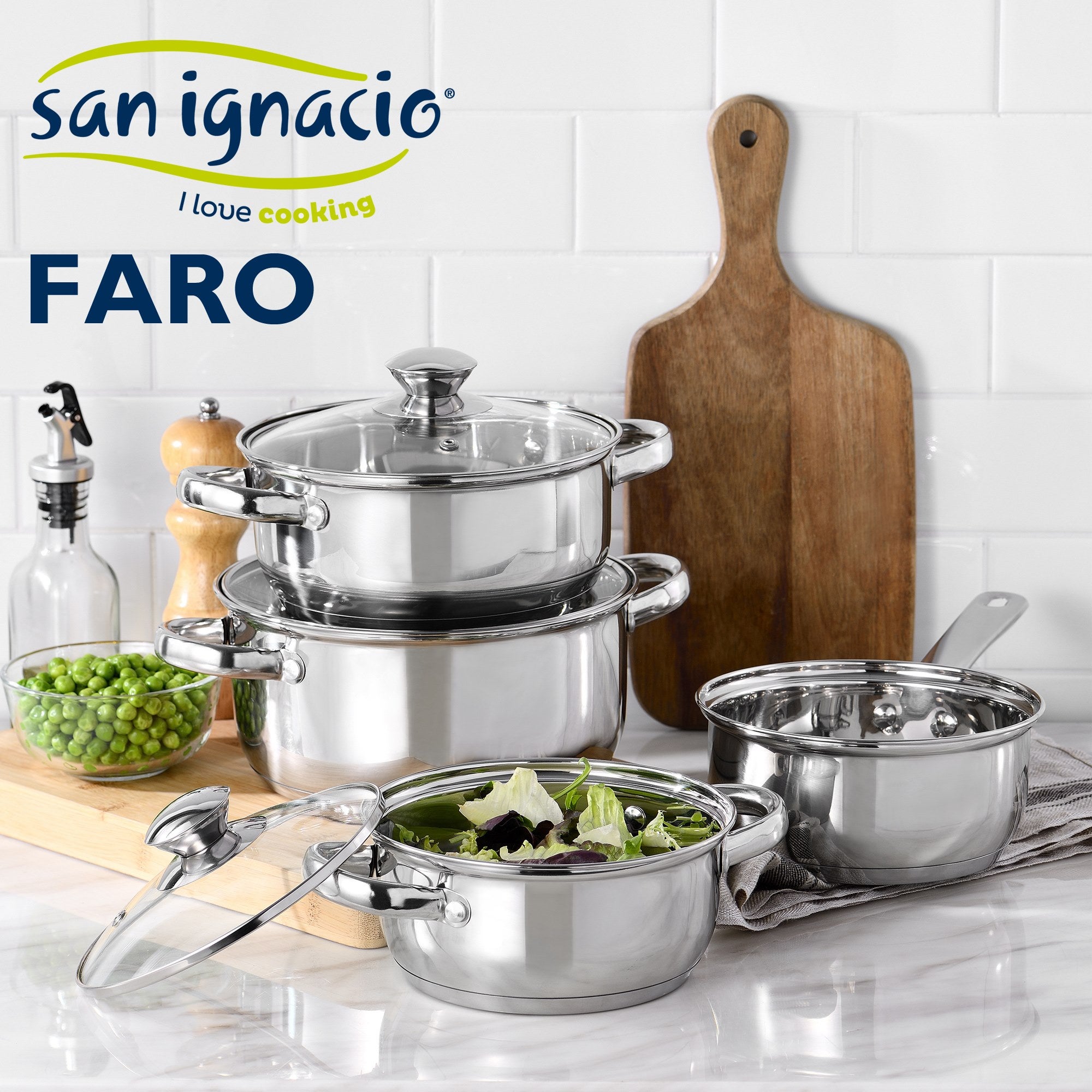 Batteria di pentole SAN IGNACIO Faro in acciaio inox 7 pezzi con set di padelle (18/22/26 cm) SAN IGNACIO Optimum Plus in alluminio pressato | Leroy Merlin