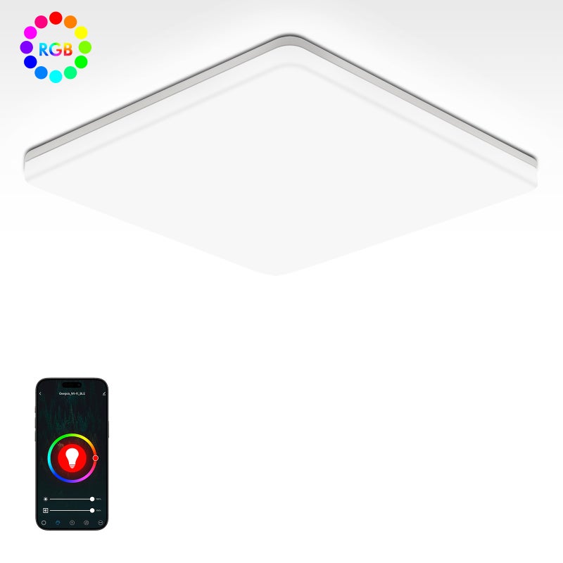 LOVHAUS Inteligentna Lampa Sufitowa LED RGB 24W, 2400LM Lampa Sufitowa LED IP54, Kompatybilna z Alexa, Google Assistant, 28 * 28cm