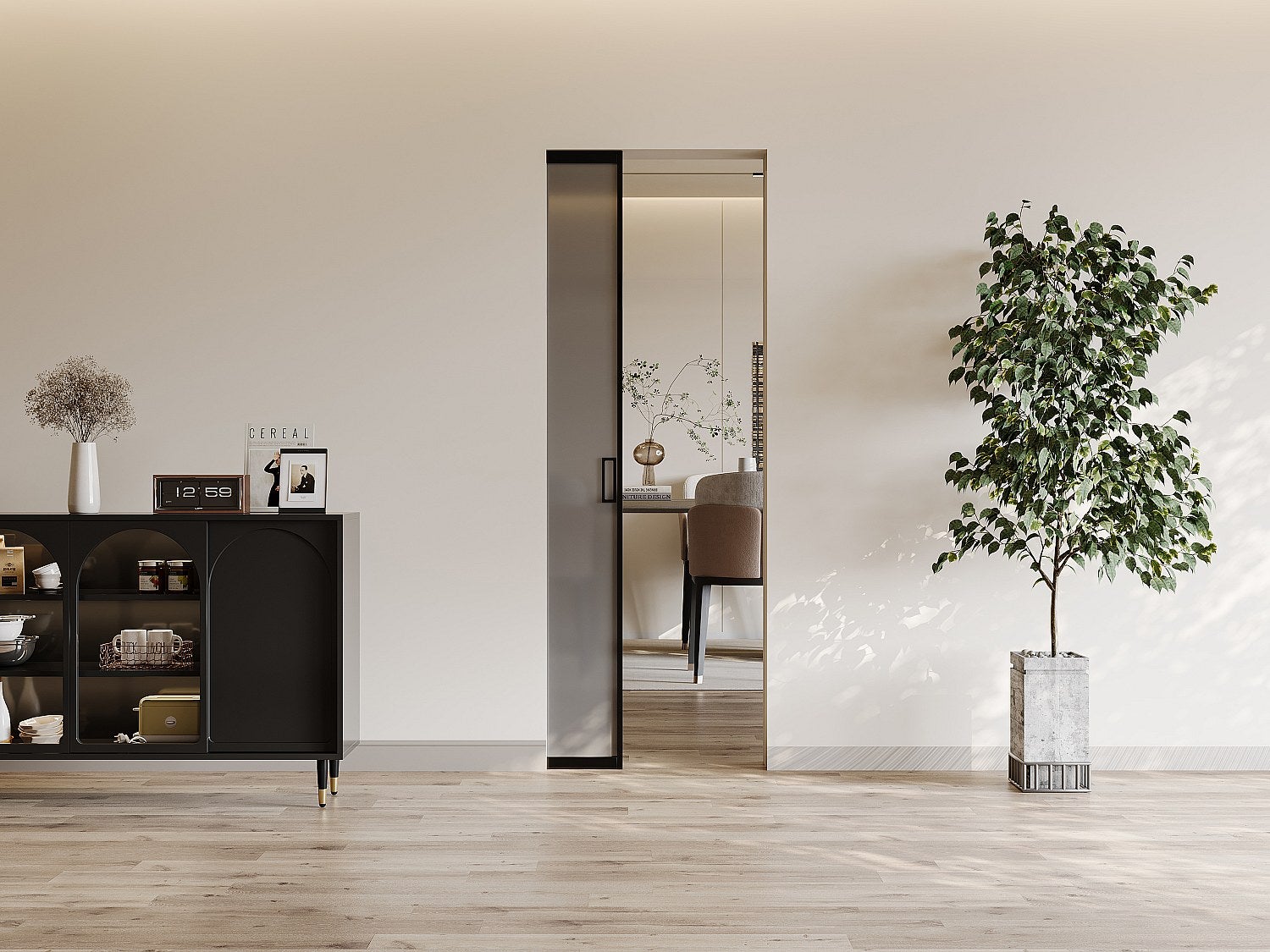 Porta scorrevole con sistema a incasso H205 x L73 cm Alluminio e Vetro temperato fumé - LINCI II - 2