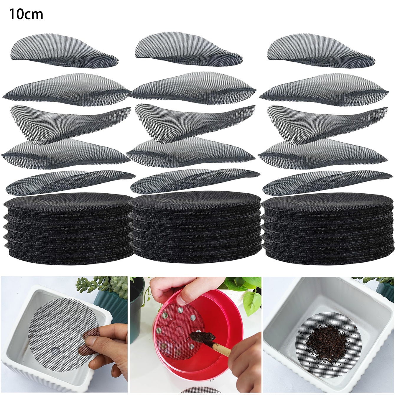 1000 sztuk siatki do doniczek, ekrany otworów drenażowych do doniczek 10 cm, zapobiegające utracie ziemi, siatka do mat