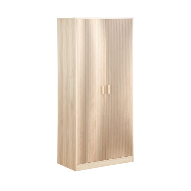 Guardaroba armadio decorazione legno 1 asta appendiabiti 2 porte, Marrone naturale