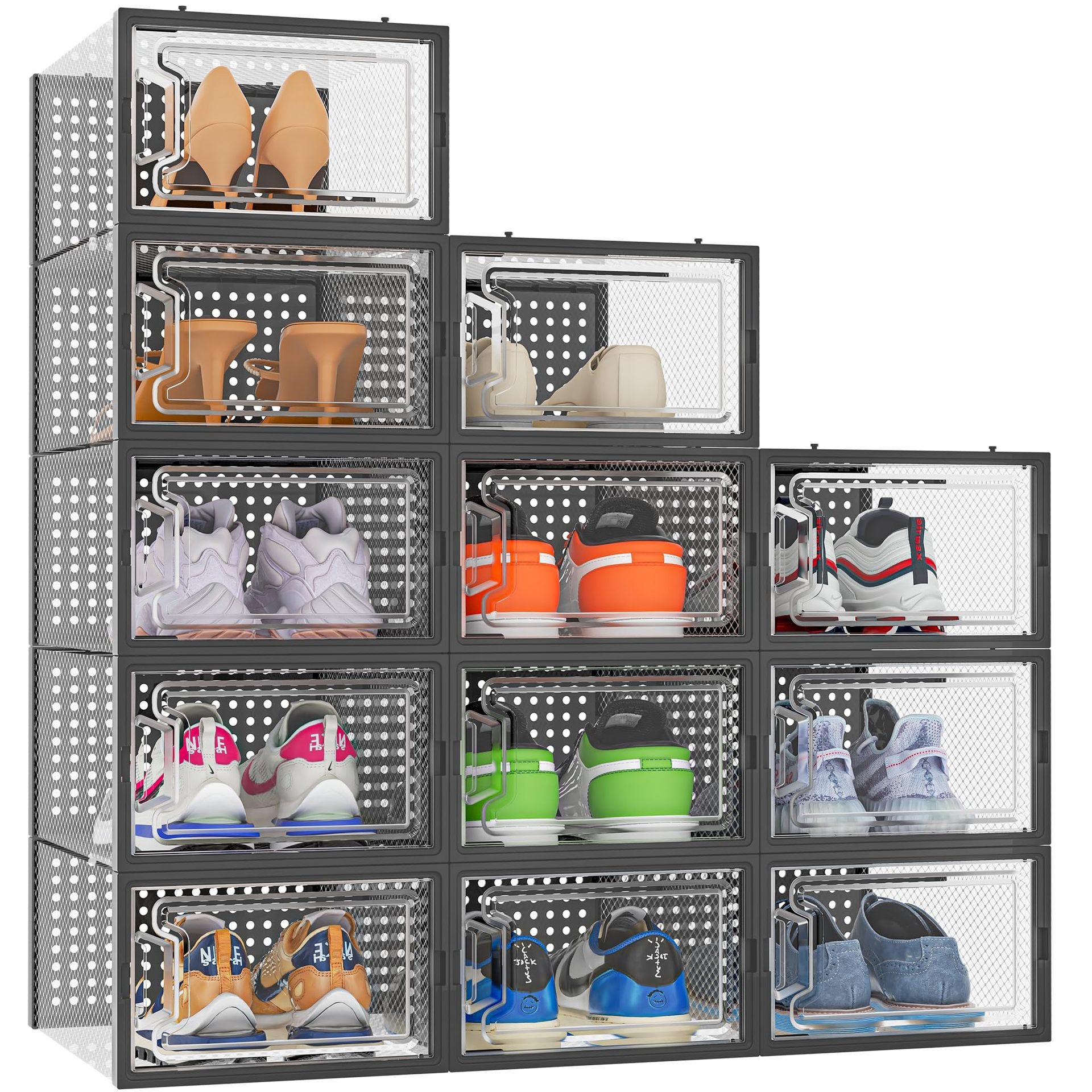 10 PièCes de BoîTe de Rangement de Chaussures en Plastique Pliable BoîTe Empilable Organisateur 10 PièCes de BoîTe de Rangement de Chaussures en Plastique Pliable BoîTe Empilable Organisateur
