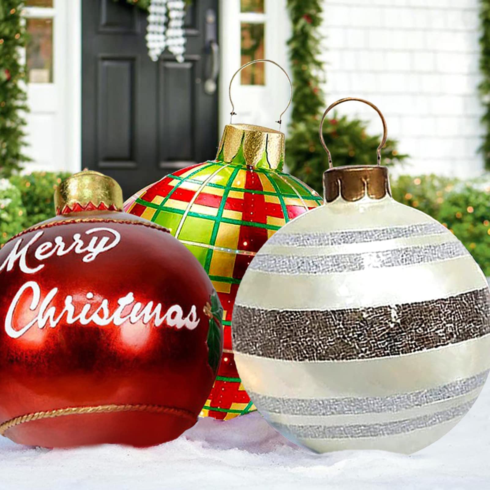 Boule de noël gonflable géante de 60cm, ornements avec lumière LED et télécommande, décorations de boule de soufflage de noël - 5