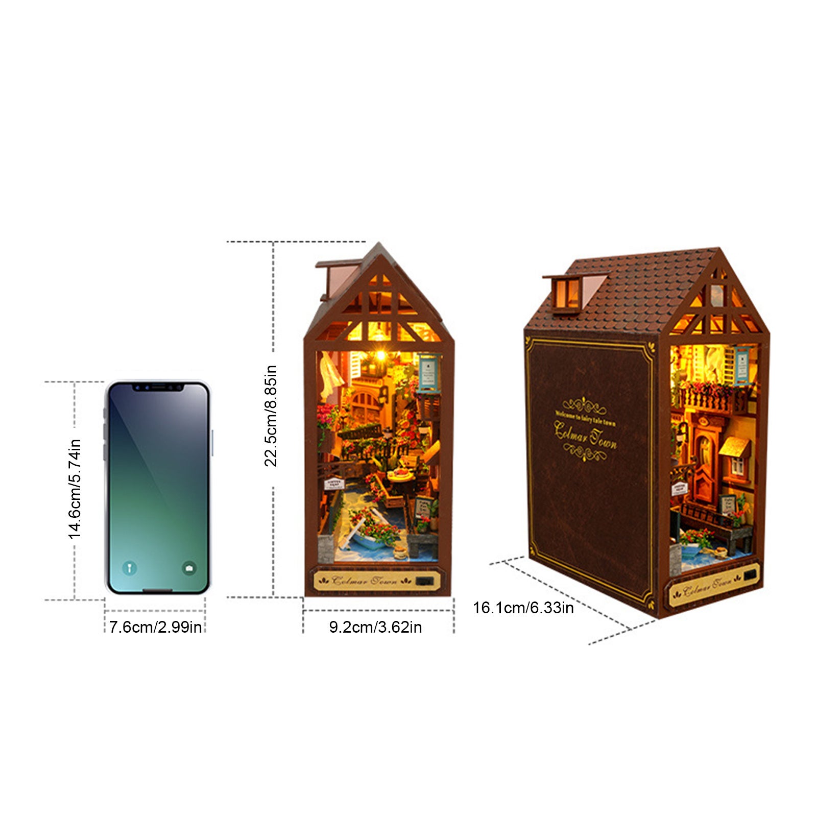Puzzle 3D Book Nook DIY miniature en bois avec LED, kit maison de poupée décoratif pour bibliothèque - 4