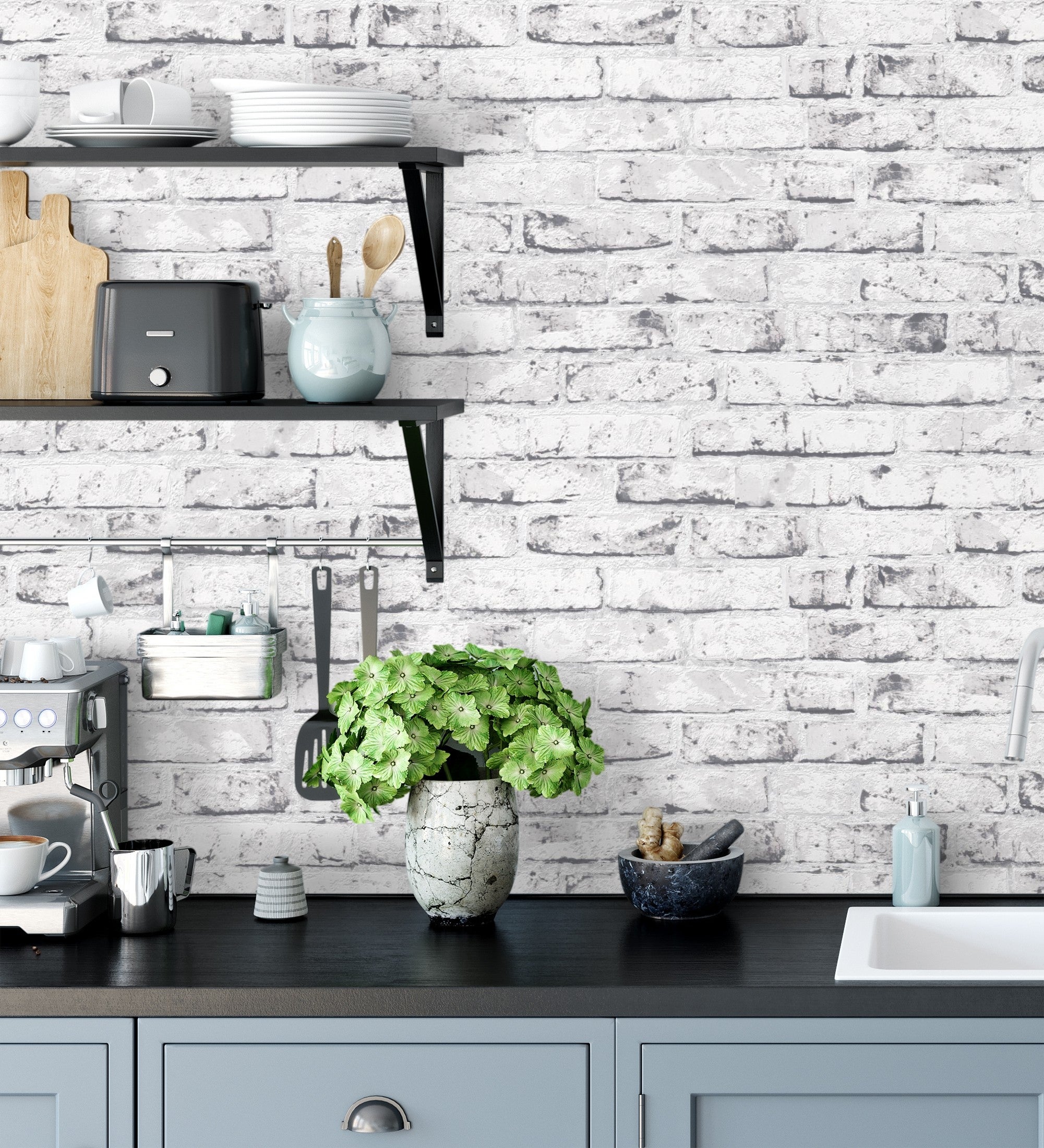 Papel pintado vinílico lavable efecto ladrillo vintage blanco y gris relieve 3D - Nevada 453171 de GAULAN - Rollo de 10 m x 0,53 m - 7