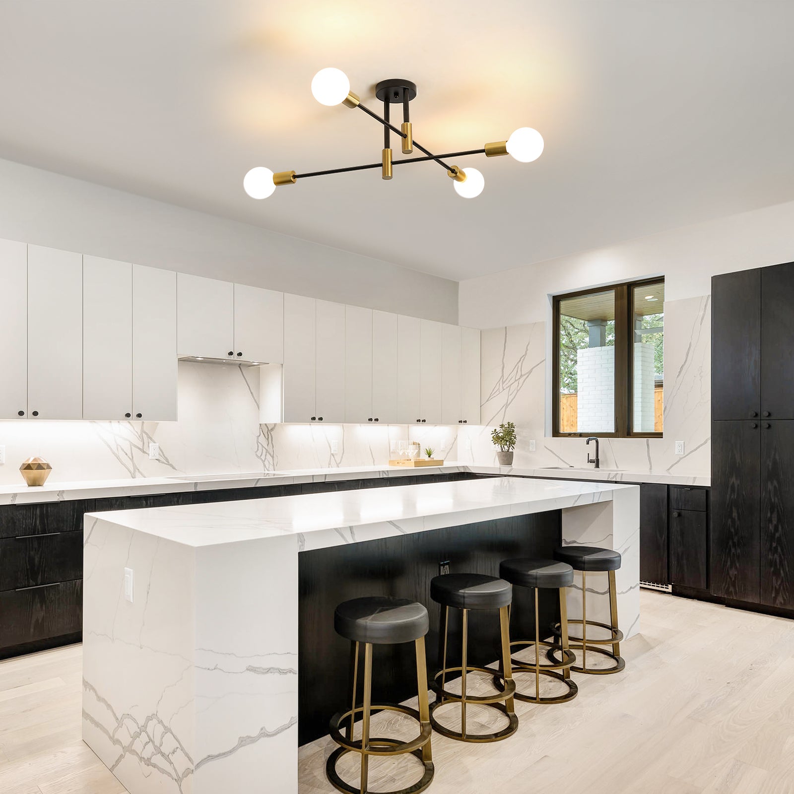 GLAMARIS Plafonnier Lustre Noir Industriel 4 Lumières,E27 Sans Ampoule,71x71x26.5cm,Éclairage Décoratif pour Salon,Chambre et Salle à Manger - 7