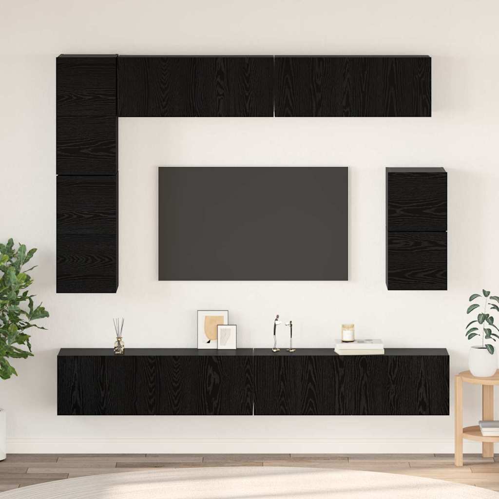 Zestaw szafek RTV 8 pcs Czarny Dąb Materiał drewnopochodny vidaXL