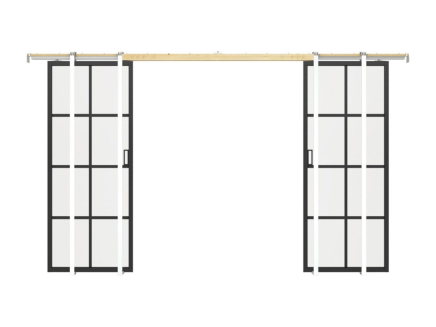 Porte coulissante double avec système à galandage en aluminium et verre trempé - 2 x H205 x L93 cm - WILDEN II - 3