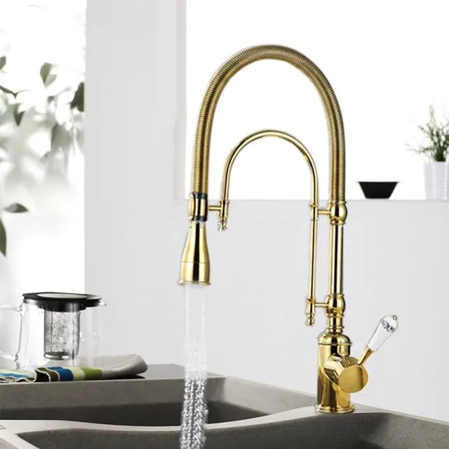 Grifo Mezclador De Cocina Con Resorte Cepillado Y Rociador Extensible Grifo Rociador Para Fregadero Giratorio De 360 Grifo Mezclador Con Resorte Co 92449684
