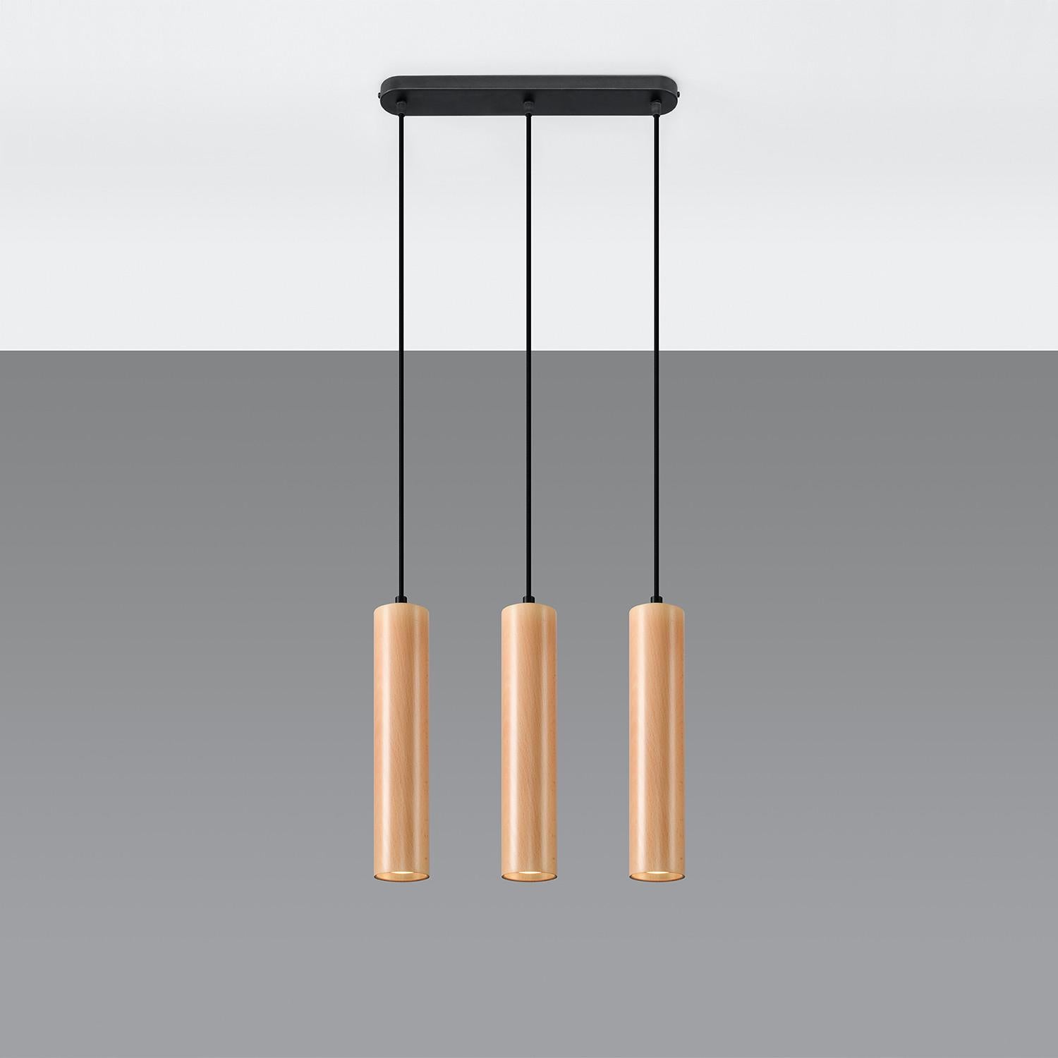 Lampa wisząca Lino czarna-naturalne drewno 3xGU10x12W wym: 100 x 40 x 40 cm aluminium Sollux Lighting