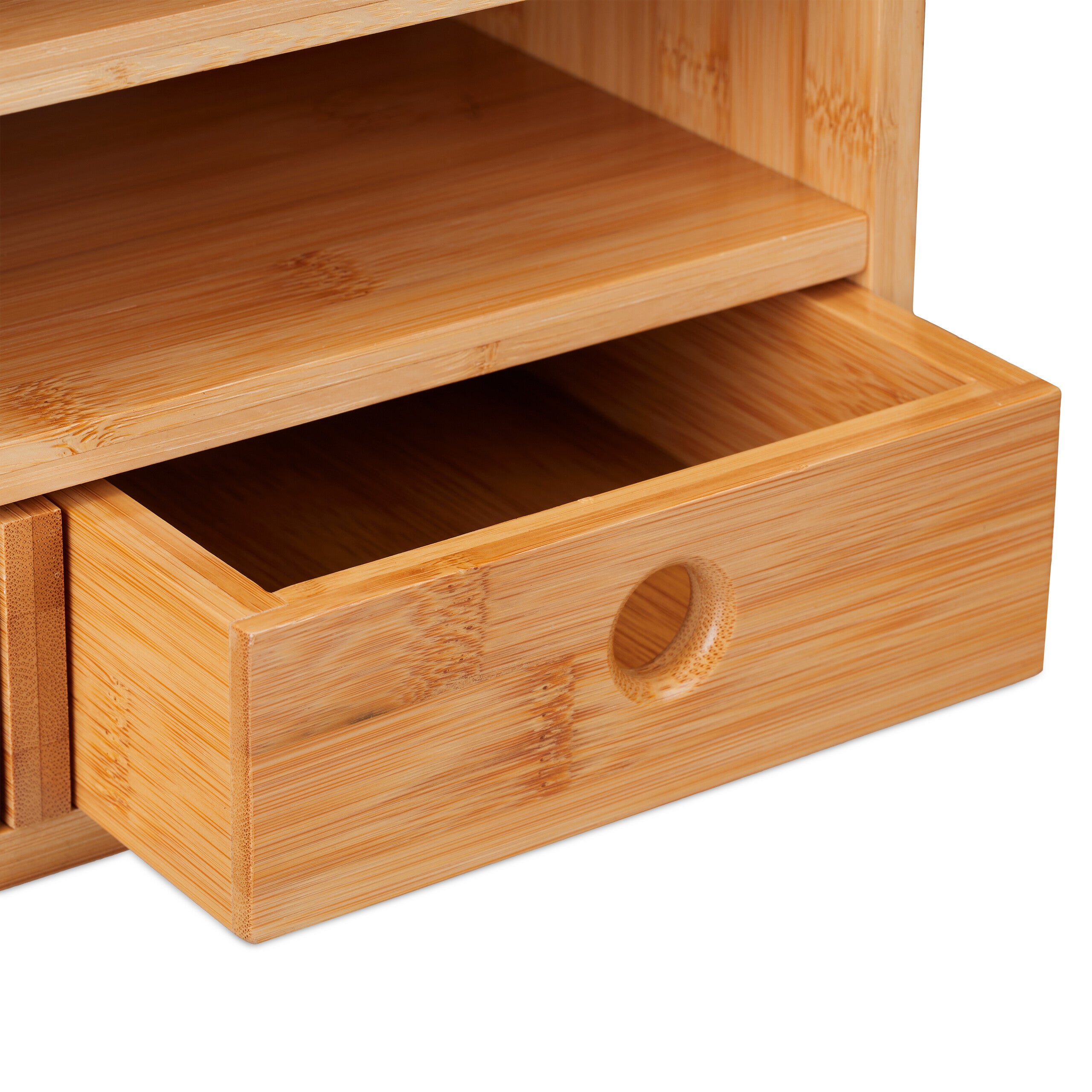 Organisateur de bureau en bambou et MDF, 2 tiroirs et 5 compartiments, 26,5 x 33 x 24 cm, naturel, Relaxdays - 7