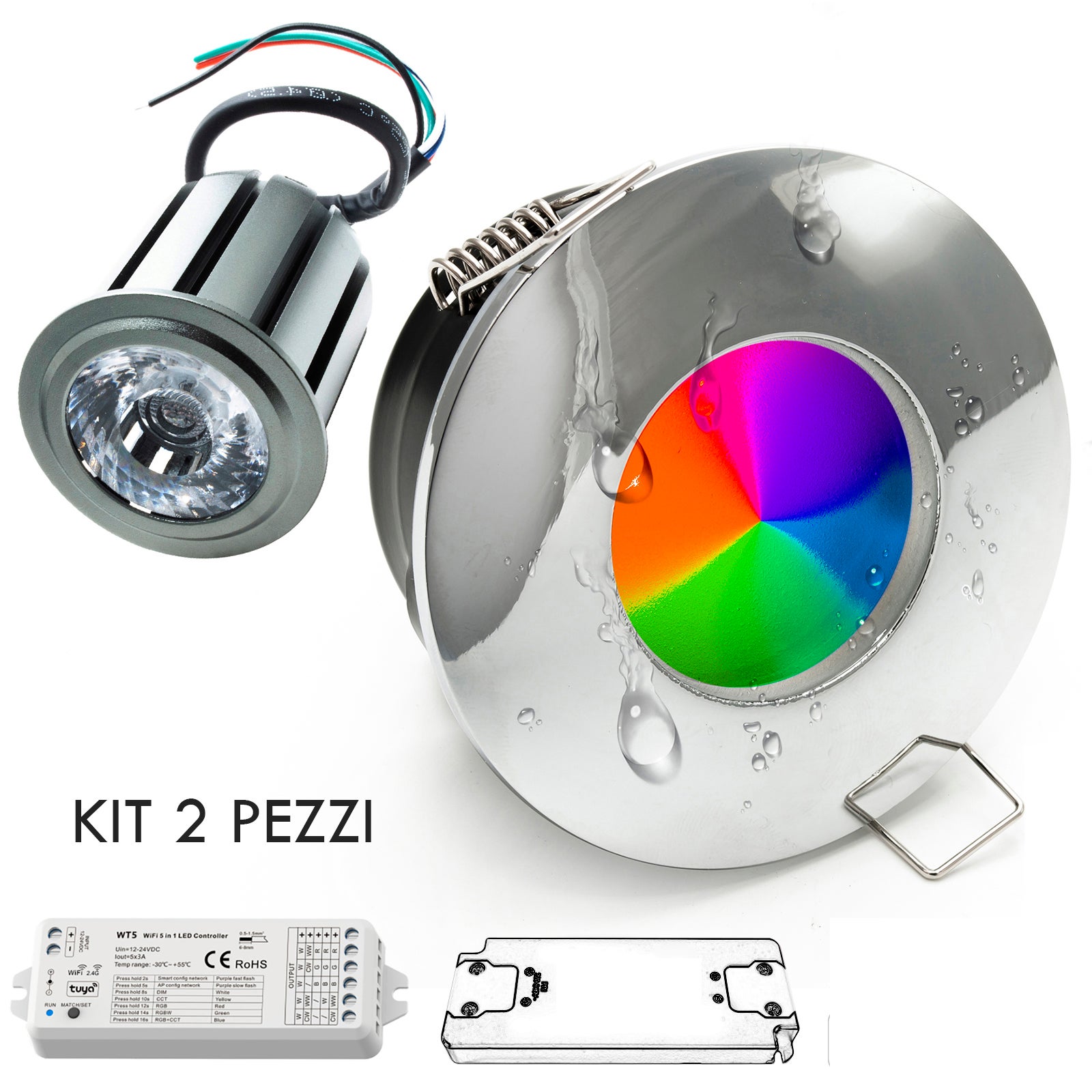 Kit smart cabina de ducha de cromoterapia rgb foco de luz empotrada ip65 24v led 12w wifi alexa fuente de alimentación rgbw 3000k chrome kit 2pcs