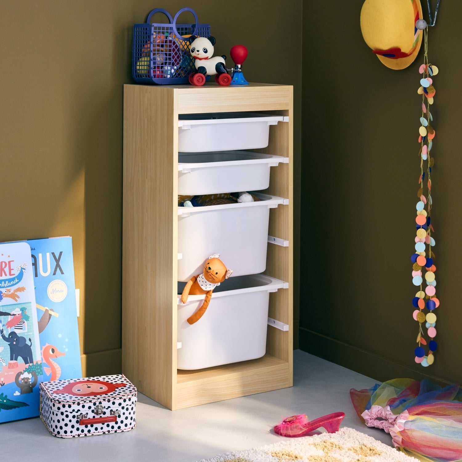 Contenitore per bambini con 4 contenitori, Marrone naturale - 7