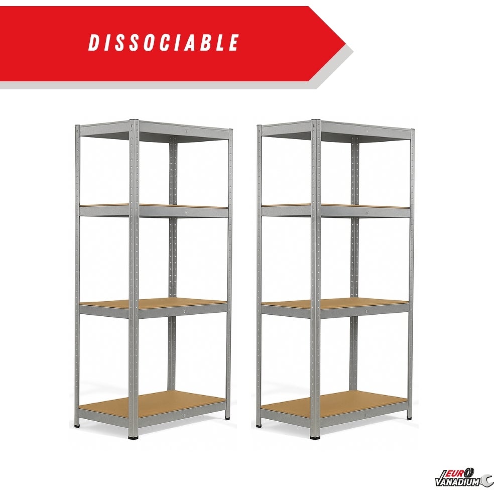 Double Étagère charges lourde 160 x 80 cm - 640 kg - 8 plateaux - Acier galvanisé - 30 cm - Gris - 7