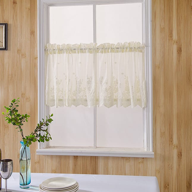 1 zasłona tiulowa, zasłona tiulowa żakardowa, zasłona w stylu wiejskim, karnisz nie jest wliczony w cenę, beżowa (szer. 137 cm x wys. 90 cm) - 9