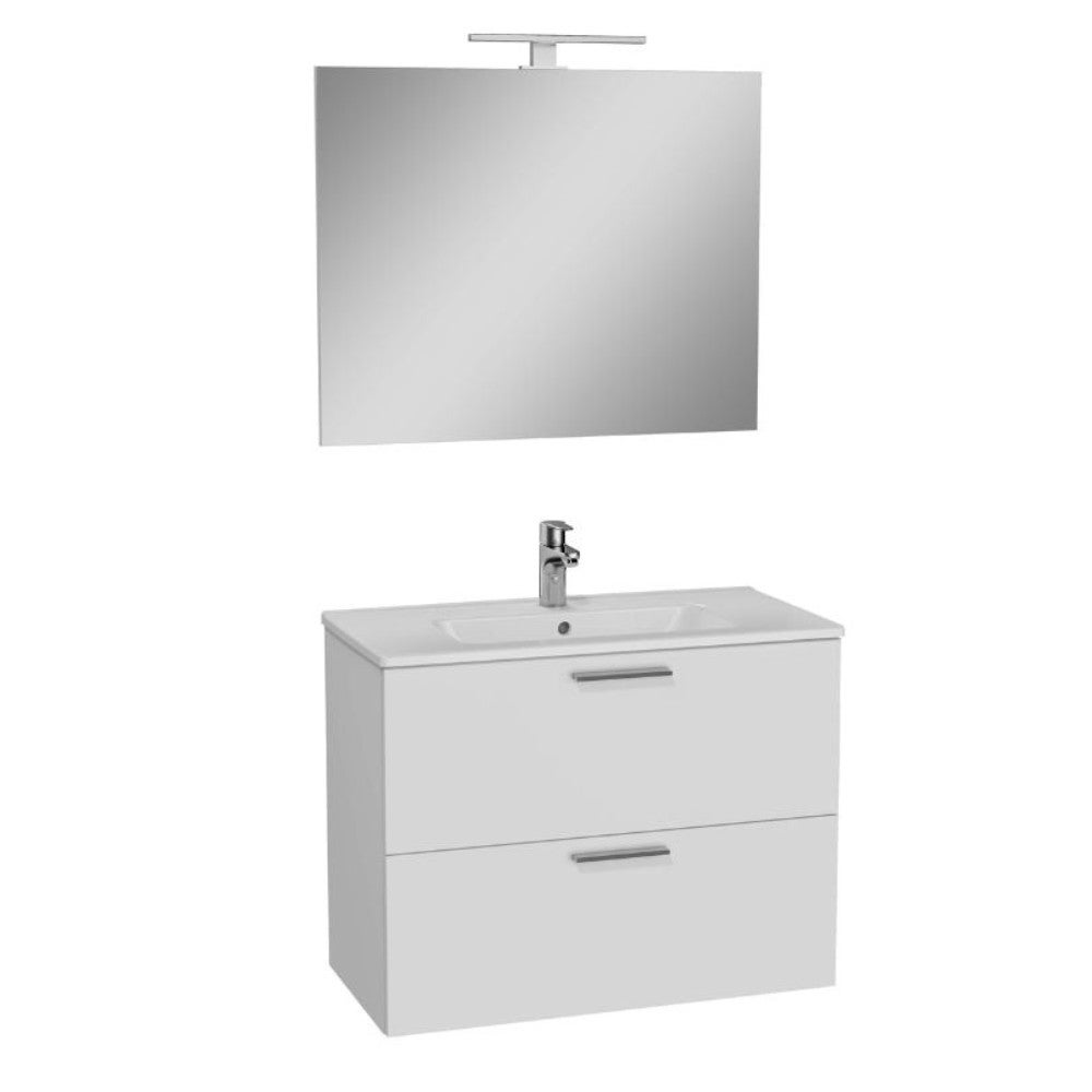 Mueble baño 80 cm blanco con 2 cajones incl. lavabo y espejo con luz - Mia | Vitra - 2